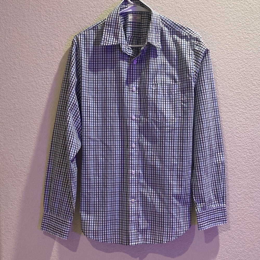 Dockers Men's Navy and White Plaid Shirt